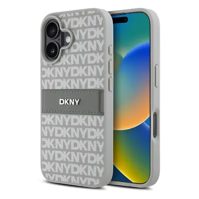 Zadní kryt DKNY PU Leather Repeat Pattern Tonal Stripe pro iPhone 16 Beige