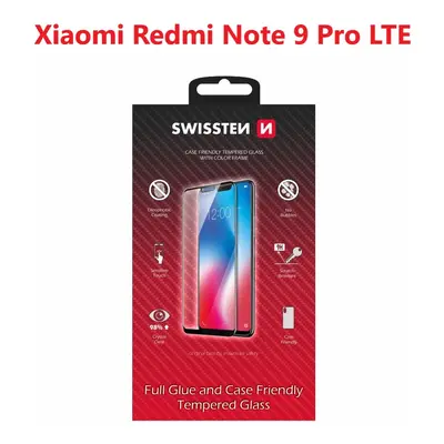 Sklo swissten full glue, color frame, case friendly xiaomi redmi note 9 pro/9 pro max/9s černé