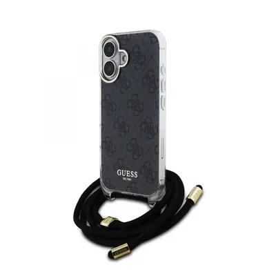 Zadní kryt Guess IML 4G Printed Crossbody Popruh pro iPhone 16 Black