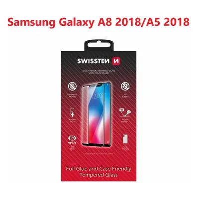 Sklo swissten full glue, color frame, case friendly samsung galaxy a8 2018/a5 2018 černé