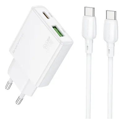 Rychlonabíječka Borofone BN25 Wish (Ultra Thin) + datový kabel USB-C Dual 30W bílá