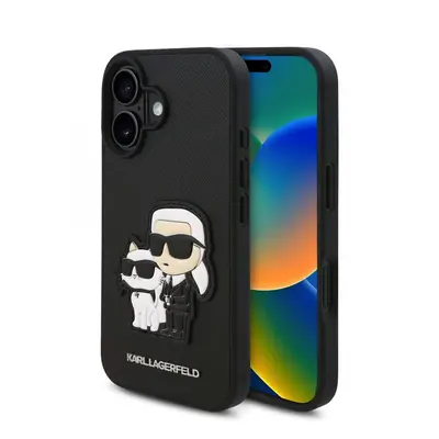 Zadní kryt Karl Lagerfeld PU Saffiano Karl and Choupette pro iPhone 16 Black