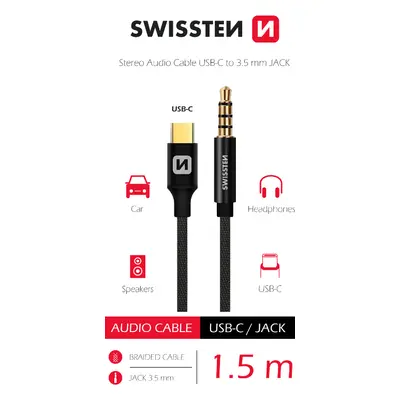 Audio adaptér swissten textile usb-c - 3,5 mm jack 1,5m černý