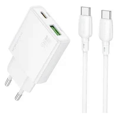 Rychlonabíječka Borofone BN24 Wish (Ultra Thin) + datový kabel USB-C Dual 20W bílá