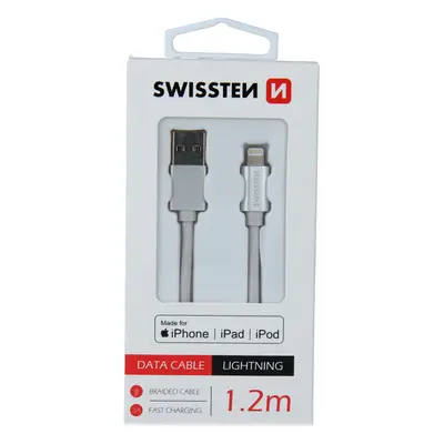 Datový kabel swissten textile usb / lightning mfi 1,2 m stříbrný