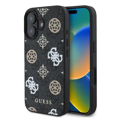 Zadní kryt Guess PU 4G Peony MagSafe pro iPhone 16 Black