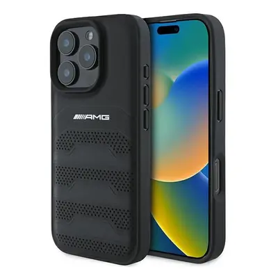 Originální zadní kryt AMG Leather Debossed Lines Black Logo AMHCP16LGSEBK pro iPhone 16 Pro blac