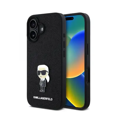 Zadní kryt Karl Lagerfeld Fixed Glitter Metal Ikonik pro iPhone 16 Black