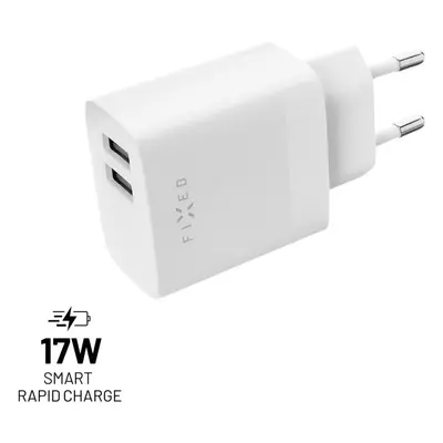 Síťová nabíječka FIXED s 2xUSB výstupem, 17W Smart Rapid Charge, bílá