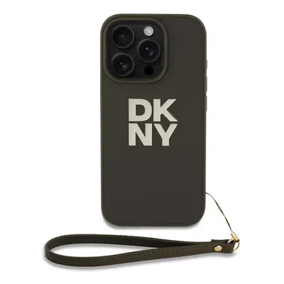 Zadní kryt DKNY PU Leather Stack Logo Wrist Strap pro iPhone 16 Pro Max Green