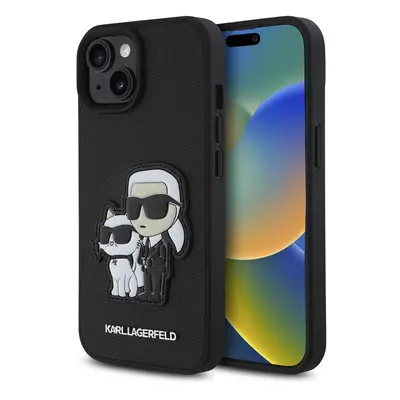 Zadní kryt Karl Lagerfeld PU Saffiano Karl and Choupette pro iPhone 15 Black