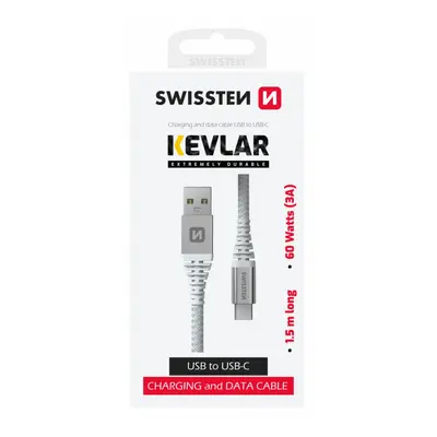 Datový kabel Swissten Kevlar USB-A - USB-C 1,5 m bílý