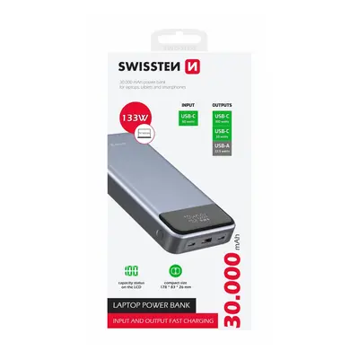 Powerbank Swissten 30000 mAh 133W šedá