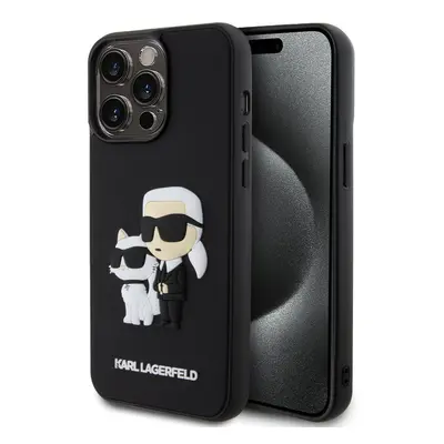 Karl Lagerfeld 3D Rubber Karl and Choupette Zadní Kryt pro iPhone 15 Pro Max Black