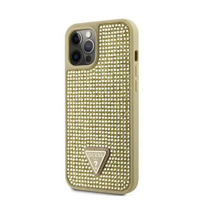 Zadní kryt Guess Rhinestones Triangle Metal Logo na iPhone 12 Pro Max zlatý