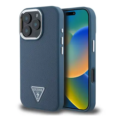 Zadní kryt Guess PU Grained Triangle Logo pro iPhone 16 Pro Max Blue