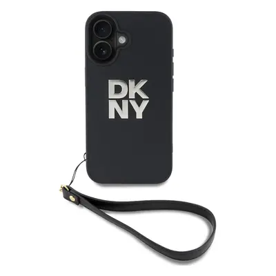 Zadní kryt DKNY PU Leather Stack Logo Wrist Strap pro iPhone 16 Black