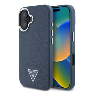 Zadní kryt Guess PU Grained Triangle Logo pro iPhone 16 Blue