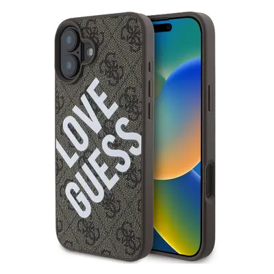 Zadní kryt Guess PU Leather 4G Big Love Logo MagSafe pro iPhone 16 Brown