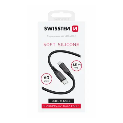 Datový kabel swissten soft silicone usb-c / usb-c 1,5 m 60w černý