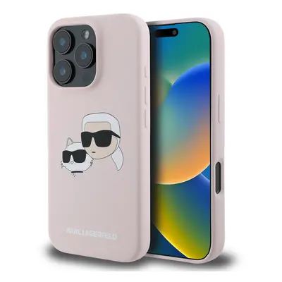 Zadní kryt Karl Lagerfeld Liquid Silicone Double Heads MagSafe pro iPhone 16 Pro Max Pink