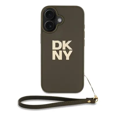 Zadní kryt DKNY PU Leather Stack Logo Wrist Strap pro iPhone 16 Green