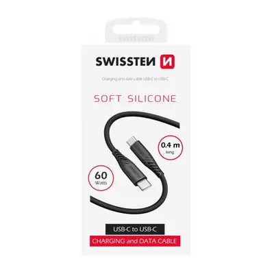 Datový kabel Swissten Soft Silicone USB-C - USB-C 0,4 m černý