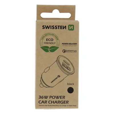 Swissten cl adaptér power delivery usb-c + quick charge 3.0 36w metal černý (eco balení)