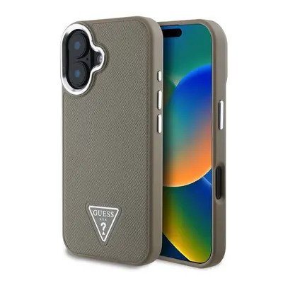 Zadní kryt Guess PU Grained Triangle Logo pro iPhone 16 Brown