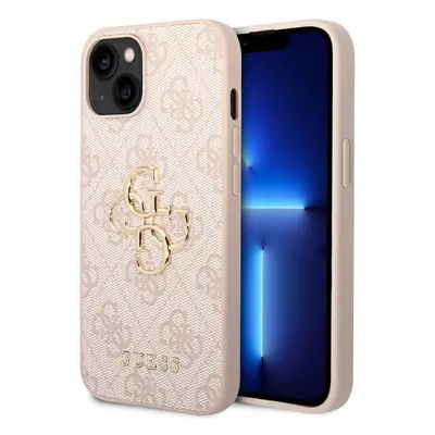 Guess PU 4G Metal Logo Zadní Kryt pro iPhone 15 Pink