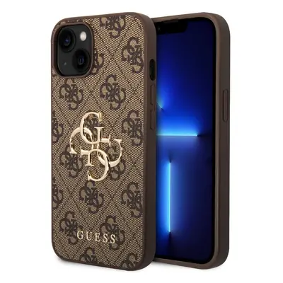 Guess PU 4G Metal Logo Zadní Kryt pro iPhone 15 Brown