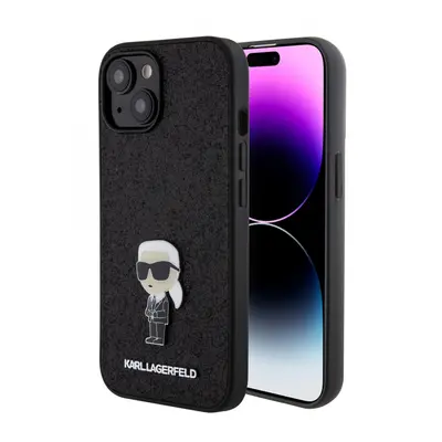 Karl Lagerfeld Fixed Glitter Metal Ikonik Zadní Kryt pro iPhone 15 Black