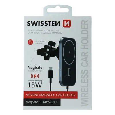 Magnetický držák do ventilace auta swissten s bezdrátovým nabíjením 15w (magsafe compatible)