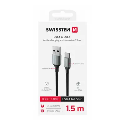 Datový kabel Swissten Textile II USB-A - USB-C 1,5 m černý