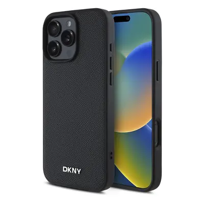 Zadní kryt DKNY PU Leather Silver Metal Logo Magsafe pro iPhone 16 Pro Max Black