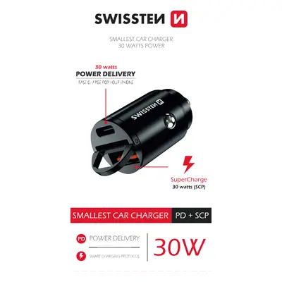 Swissten cl adaptér power delivery usb-c + super charge 3.0 30w nano černý