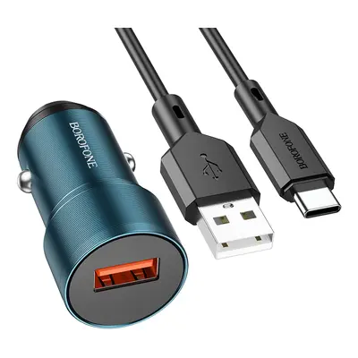 Rychlonabíječka do auta Borofone BZ19A vč. USB-C datového kabelu 18W modrá