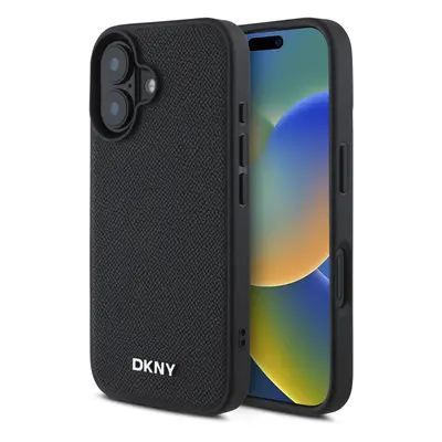 Zadní kryt DKNY PU Leather Silver Metal Logo Magsafe pro iPhone 16 Plus Black