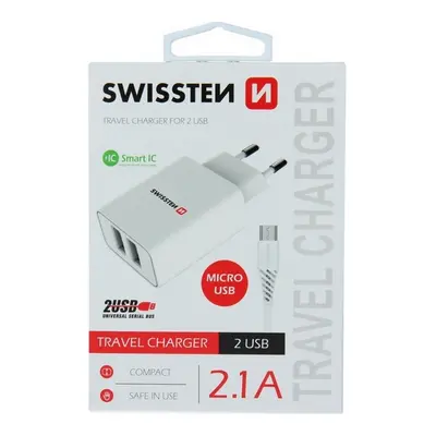 Nabíječka Swissten microUSB Dual Smart IC 2.1A bílá 46695