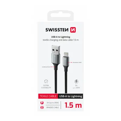 Datový kabel Swissten Textile II USB-A - Lightning 1,5 m černý