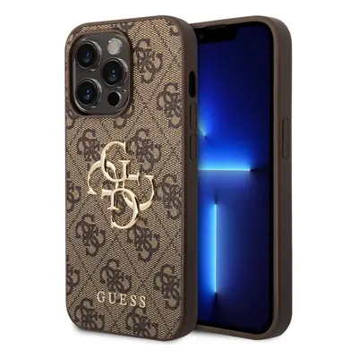 Guess PU 4G Metal Logo Zadní Kryt pro iPhone 15 Pro Max Brown