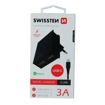 Nabíječka Swissten USB-C (Type-C) Dual Smart IC 3A černá 46700