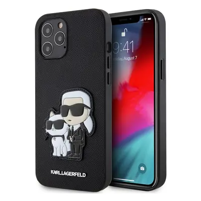 Zadní kryt Karl Lagerfeld PU Saffiano Karl and Choupette pro iPhone 12-12 Pro Black