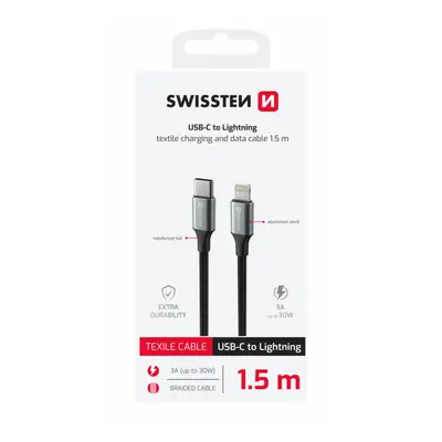 Datový kabel Swissten Textile II USB-C - Lightning 1,5 m černý