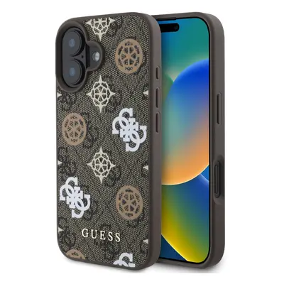 Zadní kryt Guess PU 4G Peony MagSafe pro iPhone 16 Brown