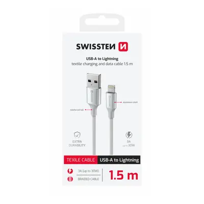 Datový kabel Swissten Textile II USB-A - Lightning 1,5 m bílý