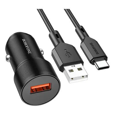 Rychlonabíječka do auta Borofone BZ19A vč. USB-C datového kabelu 18W černá