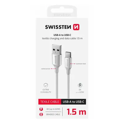 Datový kabel Swissten Textile II USB-A - USB-C 1,5 m bílý