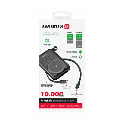 Powerbanka Swissten 10000 mAh s funkcí rychlonabíjení 20W s kabely USB-C a Lightning (kompatibil