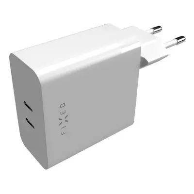 Síťová nabíječka FIXED s 2x USB-C výstupem, podpora PD, 65W, bílá